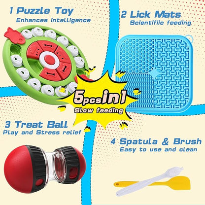 Dog Puzzle Feeder for Small/Middle Breeds - Adjustable Treat Dispenser Funny Slow Feeder Puppy Enrichment Training Toy Pet Interactive Toys Lick Mat Dogs to Keep Dog/Cat Busy