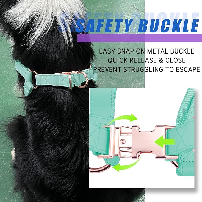 Soft Leather No Pull Dog Harness - Adjustable Step in Dog Harness with Rose Gold Heavy Duty Metal Buckle, Freedom Nylon Dog Halter Vests for Small Medium Large Dogs Easy Walking Training (Green,M)
