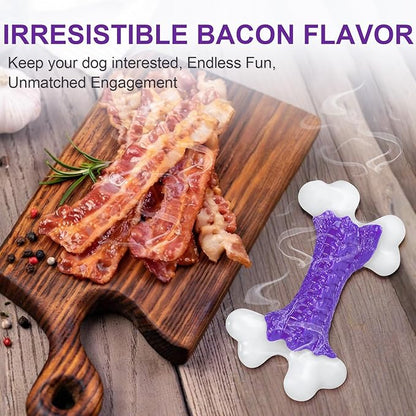 2-Pack Dog Toys for Aggressive Chewers, Indestructible 8" Tough Nylon Bone, Teething & Boredom Relief Chew for Large Dogs, Bacon Flavor