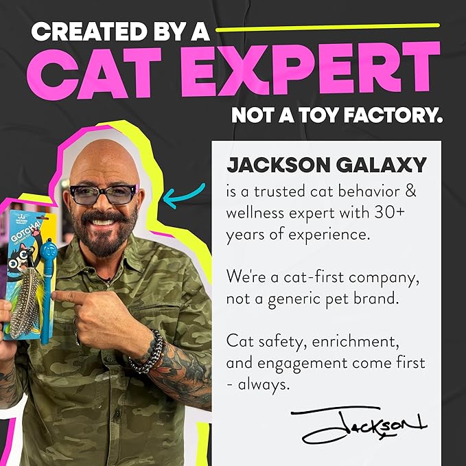 Jackson Galaxy Gotcha! Cat Wand Toy - Interactive Cat Toy, Feather Wand