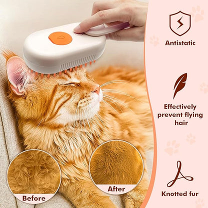 4 in 1 Rechargeable Pet Steam Brush, Portable Grooming Tool for Dogs and Cats, Removes Tangles & Loose Fur, Suitable for Short & Long-haired Pets