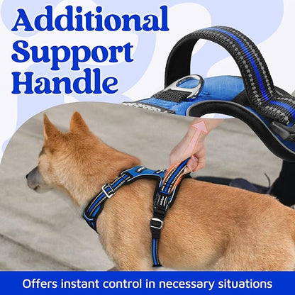 rabbitgoo Dog Harness for Large Dogs, No Pull Pet Vest with 3 Buckles, Adjustable Soft Padded Pet Harness with Easy Control Handle and Reflective Strips, Royal Blue, XL