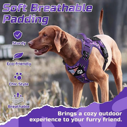 rabbitgoo Tactical Dog Harness for Large Dogs, No Pull Military Service Vest with Handle & Molle, Easy Control for Training Walking, Adjustable Reflective Straps, Purple Camo, L
