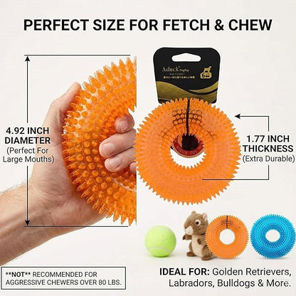 ADUCK Dog Squeaky Chew Toys for Aggressive Chewers, Small Medium Large Dogs Teeth Cleaning Soft Natural Rubber Float Toy for Indoor Outdoor Water Pool, Donut Ring Design 4.92 inch, Crystal Orange