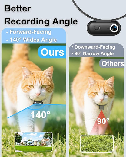 Cat Camera Collar with Phone APP, 1080P HD Video Recording Pet POV Cam for Cats & Small Dogs, XS-Size,Rechargeable Body Camera for Pets with APP Viewing