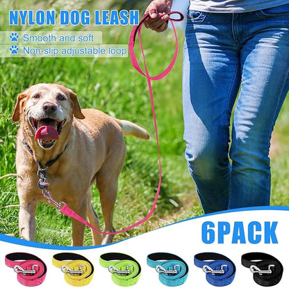 6 Pack 5 ft Nylon Dog Training Leashes Bulk for Medium and Large Dogs Heavy Duty Padded Handle Puppy Leash Traction Rope for Walking, Play, Camping