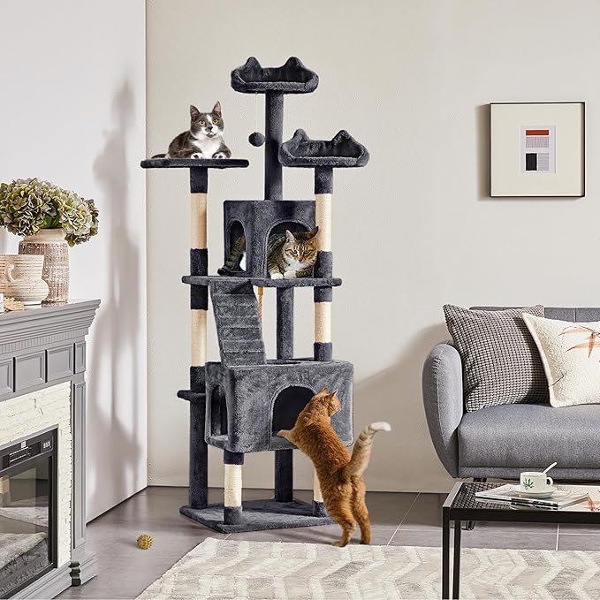 Yaheetech 72-inch Cat Tree, Multi-Level Cat Tower with 2 Condos & 6 Scratching Posts, 3 Perches & Detachable Toy Ball, Pet Furniture Play House for Kittens/Cats, Dark Gray