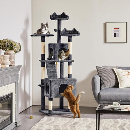 Yaheetech 72-inch Cat Tree, Multi-Level Cat Tower with 2 Condos & 6 Scratching Posts, 3 Perches & Detachable Toy Ball, Pet Furniture Play House for Kittens/Cats, Dark Gray