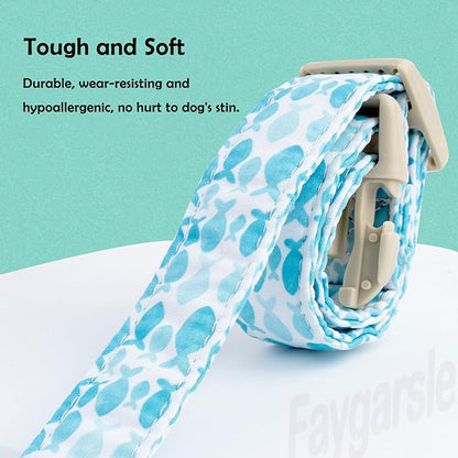 Faygarsle Fish Pattern Dog Collar, Adjustable with Buckle, Blue and White, Summer Design for Small Medium Large Dogs XS