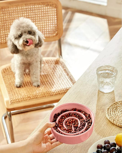 Ceramic Slow Feeder Dog Bowls, 0.6 Cup Slow Feeder for Small Dogs, Puzzle Maze Bowl, Prevents Choking, 6in, Pink