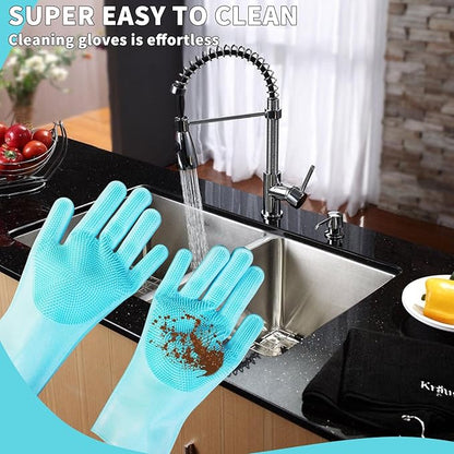 Pet Grooming Gloves - Cat and Dog Glove Brush, High Efficiency Pet Hair Removal Massage Gloves, Silicone Bath Cleaning Gloves (1 Pair)