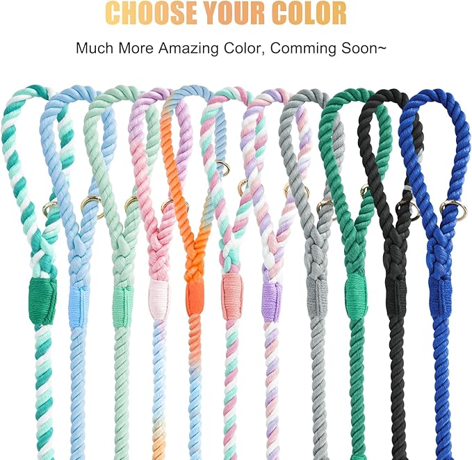 Dog Leash 5 FT Handmade Braided Cotton Rope Leashes for Small Medium and Large Dogs, New Golden Heavy Duty Metal Clasp, Black