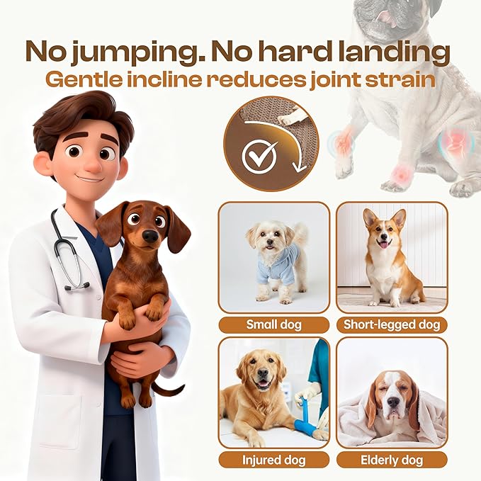 Extra Wide 4 Steps Dog Stairs for Bed & Couch 18" H, More Stable Non-Slip Dog Ramps with Gentle Slopes, Stylish Indoor Pet Steps for Medium & Large Dogs, Coffee