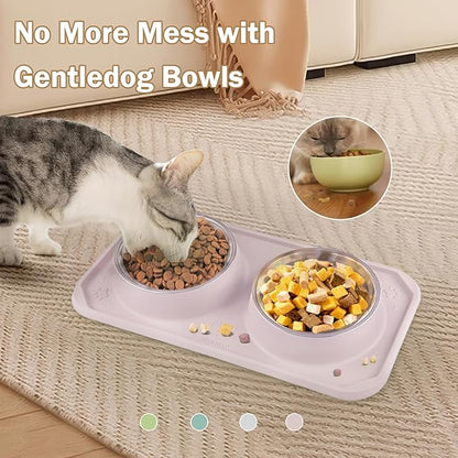 Cat Bowls for Food and Water,Premium Removable Stainless Steel Double Bowls with Non-Slip Bottom & Elevated Stand for Pet and Small Dogs,Upgrade Non-Spill Cat Food Bowls (Light Pink)
