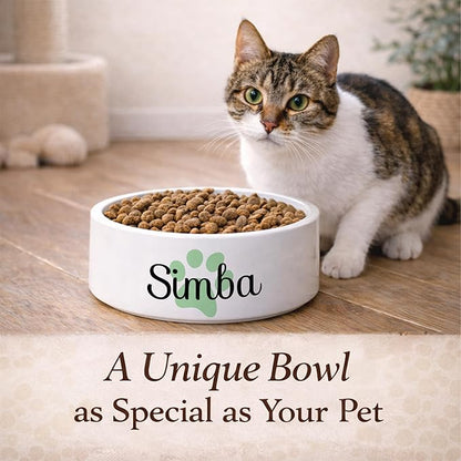 Custom Cat Bowl | Personalized Food & Water Dish with Name | Microwave & Dishwasher Safe Ceramic Pet Feeding Bowl for Kitty | Gift Idea for New Kitten Owners | White – Large