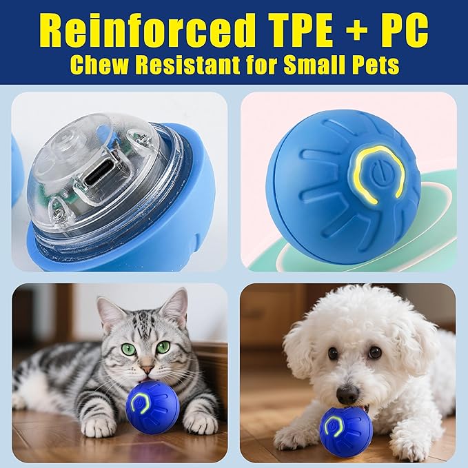 BIONEMAGILI Interactive Self-Moving Pet Toy Ball - Motion-Activated Auto Rolling, Military-Grade Chew Resistant, USB-C Rechargeable for Small Dogs & Cats (Orange, Small1
