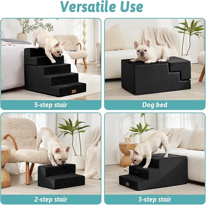 Dog Stairs for Small Dogs, 17.7" Extra Wide Detachable Pet Stairs for Couch and Bed, 23.6" H Non-Slip Dog Steps for Puppies and Old Cats, 17.7x29.5x23.6 inch, Black