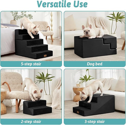 Dog Stairs for Small Dogs, 17.7" Extra Wide Detachable Pet Stairs for Couch and Bed, 23.6" H Non-Slip Dog Steps for Puppies and Old Cats, 17.7x29.5x23.6 inch, Black
