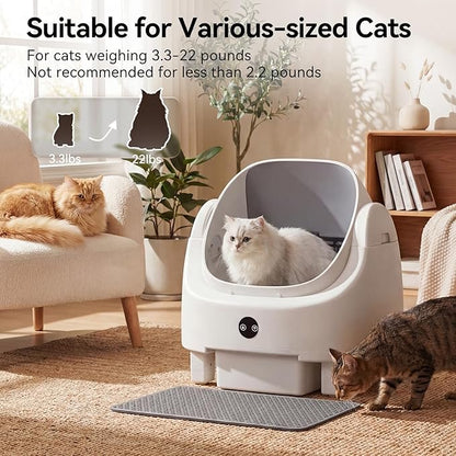Automatic Litter Box App Control Self Cleaning Litter Box Odor Control＆Safety Protection for Multiple Cats with Garbage Bag, Cat Litter Mat and Fragrance Box