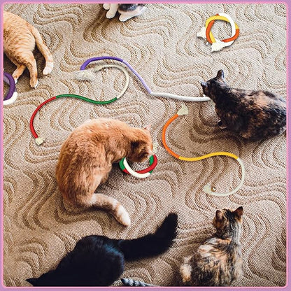 Andiker Cotton Rope Toys, 27.55Inches Color Blocking Cotton Rope Toys, Safe Cat Toys Teething Chew for Boredom and Stimulating (Deep Purple+Purple+Beige)