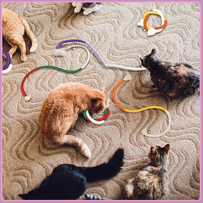 Andiker Cotton Rope Toys, 27.55Inches Color Blocking Cotton Rope Toys, Safe Cat Toys Teething Chew for Boredom and Stimulating (Red+Green+Beige)