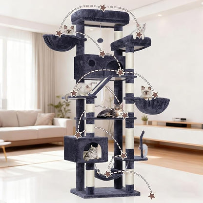 Cat Tree for Large Cats, 78.7"(200cm) Tall Cat Tower for Indoor Cats Multiple Cats with Large Top Perch, Cat Condo, Cat Hammcok, Cat Scratching Post, Dark Gray GCT031G