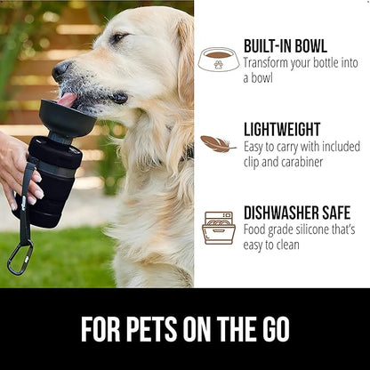 GORILLA GRIP Dog Water Bottle, Portable Water Bowl Dispenser for Dogs, 20 oz Leak Proof Pet Travel Squeeze Bottles Food Grade Silicone, Pet Stocking to Go Puppy Essentials, Black