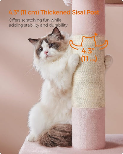 Feandrea Cat Tree, 40.6-Inch Cat Tower, Plush Condo for Extra Large Cats up to 44 lb, Large Perch, 2 Caves, Scratching Post, Jelly Pink UPCT614P01