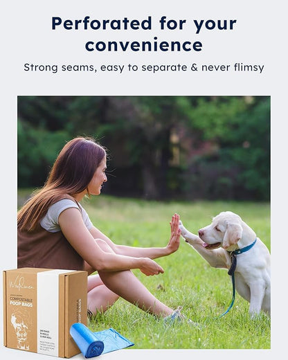Wooflinen Unscented Compostable Dog Poop Bags – Leak-Proof Dog Poop Bags Rolls – Large 9x13”, Durable, Easy Tear – Made from Plant-Based Materials – For Big & Small Dogs – 240 Bags (16 Rolls)