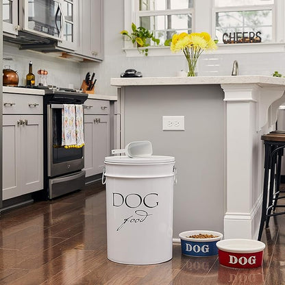 Harry Barker Classic White Dog Food Storage Canister – Small, Airtight Stainless Steel Pet Food Container, Holds Up to 10 lbs Dry Dog Food, Kitchen Counter & Pantry Storage - White