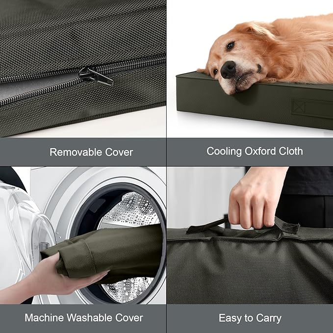 Outdoor Dog Bed for Small Dogs & Cats, Waterproof Dog Crate Mat Orthopedic Egg Crate Foam with Washable Removable Oxford Cover, Brown