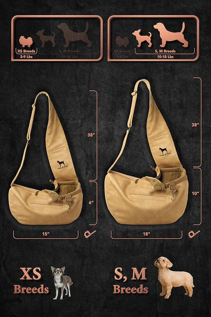 Noah & Paw Dog Sling Carrier for Small Dogs 3-10lb, Dog Sling for Small Dogs and Cats, Dog Carrier with Adjustable Padded Strap, Vegan Leather Lined with Fur, 3X Safety Features, Machine Washable
