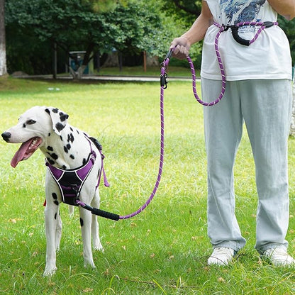 Cymiler Hands Free Dog Leash, 8 Ft Reflective Cross-Body Pet Rope Leashes with Sponge Handle, Heavy Duty Nylon, for Running, Hiking, Training, Waist Leash for Small Medium Large Dogs (Purple)