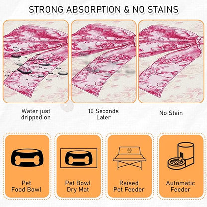 Dog Bowl Mat for Food and Water - Hamdwerk Absorbent Anti Slip Cat Feeding Mats for Floors, Quick Dry Pet Dog Feeding Matts, Diatomite Pet Dish Placemat Supplies, Coquettee Bow Style, 17 * 30in