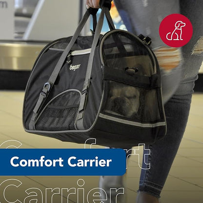 Coastal Pet Bergan Comfort Carrier - Breathable Travel Carrier for Dogs & Cats - Black & Grey, 19" x 10" x 13"