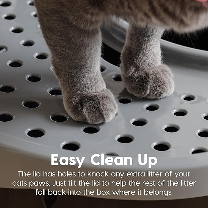 IRIS USA Large Top Entry Cat Litter Box with Lid Enclosed Covered Hooded Design Litter Catching Scatter Shield Pan Dog Proof Pet Proof Scoop Included Odor Control for Indoor Cats Kittens Black/Gray