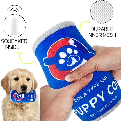 Squeaky Plush Dog Toys 2 Pack - Funny Beer Puppy Toys with Squeaker for Small Medium Large Dogs, Soft Stuffed Chew Toys for Birthday Gifts(Orange&Blue)