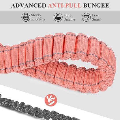 VIVAGLORY Hands Free Dog Leash Bungeeone Running Dog Leash with Waist Belt for Running Walking & Jogging, Bungee & Around Waist for Pet, M, Pink/Grey