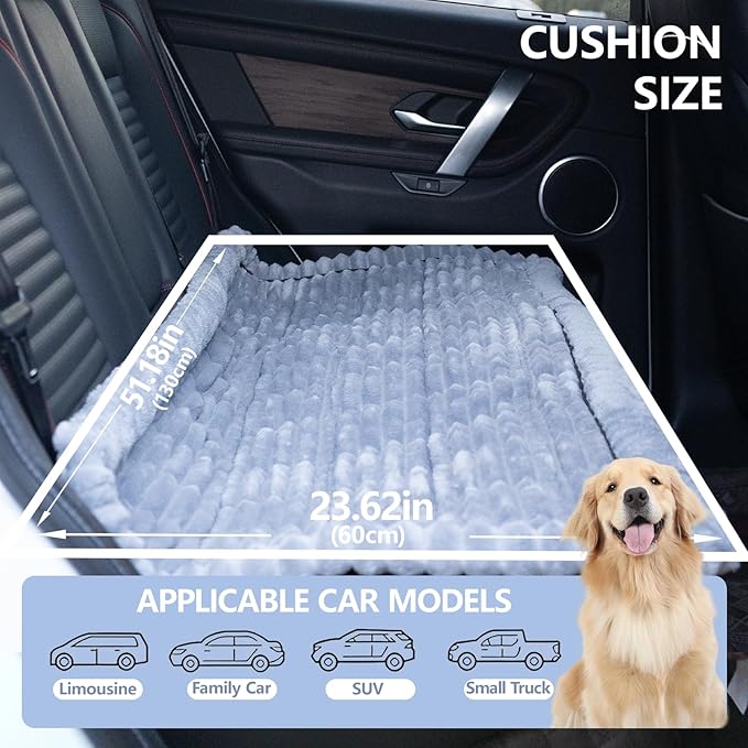 Dog Car Seat Waterproof Bed Cover Non-Slip Car Back Seat Soft and Comfortabl Pet Bed Mat Car Blanket for Travel Backseat Extender Seat Covers Dog Bed for Cars Trucks and SUVs (Light Grey 23.6” x 51”)