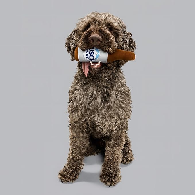 design LAB, Inc. Busch Light Beer Dog Toy |Official Merchandise Beer Bottle Squeaky Plush Toy for Dogs | 12 inch Medium Large Novelty Dog Toys for Fun and Fetch
