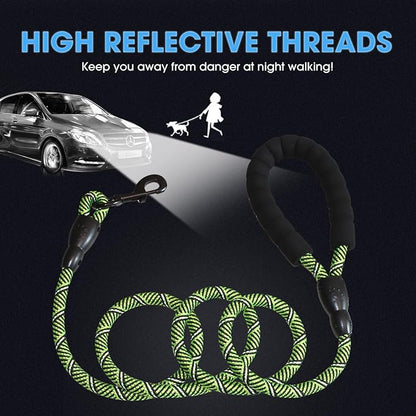 BAAPET 2/4/5/6 FT Dog Leash with Comfortable Padded Handle and Highly Reflective Threads for Small Medium and Large Dogs (5FT-1/2'', Black Green)