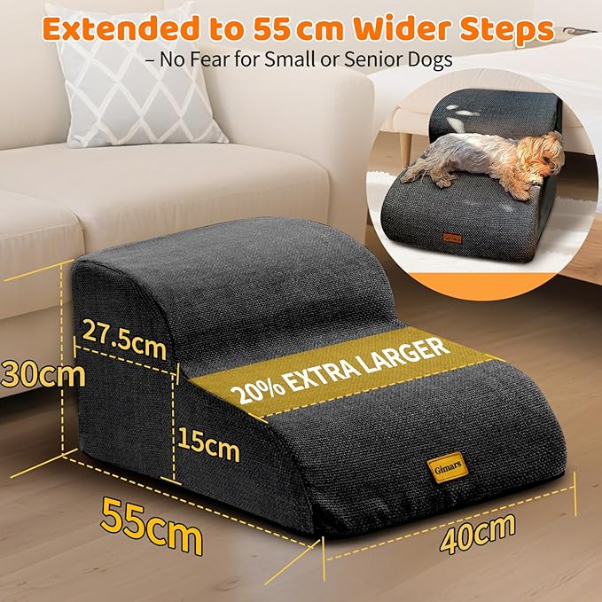 Gimars Extra Wide Sturdy 30D High Density Foam 2-Step Dog Stairs for Sofa, Pet Stair for Small Medium Dog Black