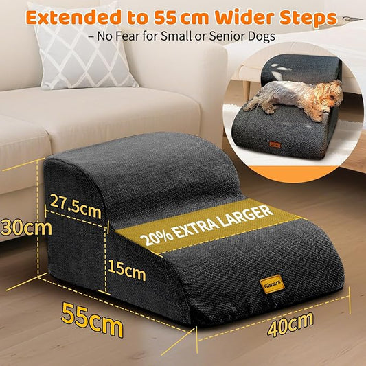 Gimars Extra Wide Sturdy 30D High Density Foam 2-Step Dog Stairs for Sofa, Pet Stair for Small Medium Dog Black