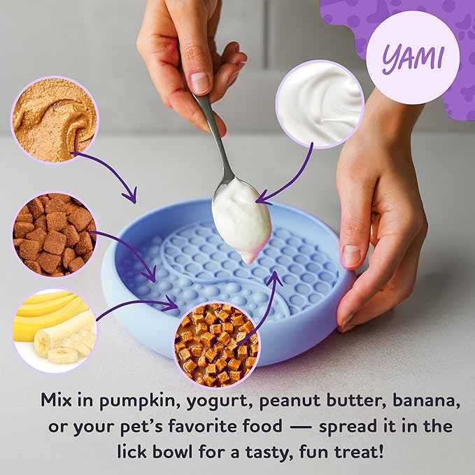 YAMI Dog Lick Bowl, Lick Mat for Dogs, Wet Food Cat Slow Feeder, Freeze Bowl, Enrichment & Puzzle Toy for Anxiety Relief, Food-Grade Silicone, Suction Cups, Dishwasher Fit, for All Breed (Light Blue)
