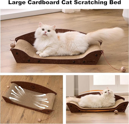 26'' Cardboard Cat Scratcher Bed - Large Scratcher Couch for Indoor Cats, Orthopedic Scratching Board, Lounger Scratching Couch with Bells