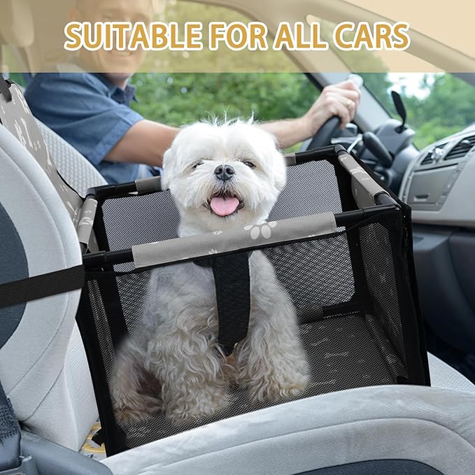 PetsHome Dog Car Seat Foldable Dog Car Booster Seat Waterproof Breathable Oxford Travel Bag for Small to Medium Dogs, Puppies, and Pets-Pattern Grey-Upgrade