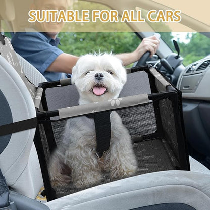PetsHome Dog Car Seat Foldable Dog Car Booster Seat Waterproof Breathable Oxford Travel Bag for Small to Medium Dogs, Puppies, and Pets-Pattern Grey-Upgrade