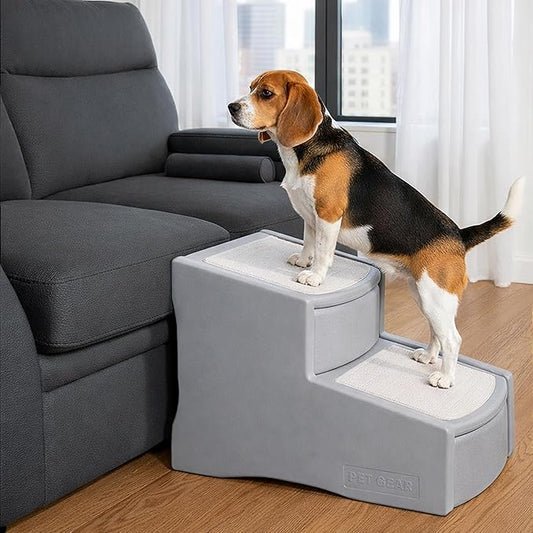 Pet Gear Easy Step II Pet Stairs, 2 Step for Cats/Dogs up to 150 Pounds, Portable, Removable Washable Carpet Tread, No Tools Required, Sea Salt