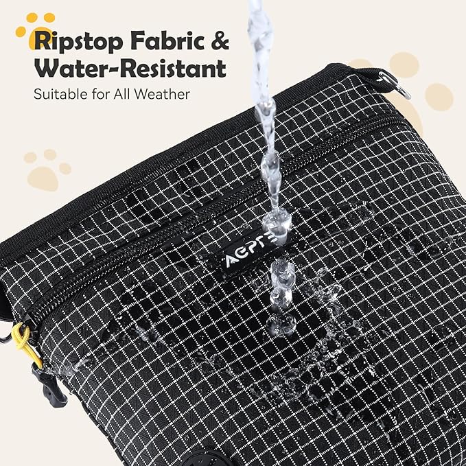 AGPTEK Dog Treat Pouch, Magnetic Dog Walking Pouch with Removable & Split Snack Bag, Water-Resistant Waist Pack with Poop Bag Dispenser & Hands-Free D-Ring for Training, Walking, Hiking, Run, Black