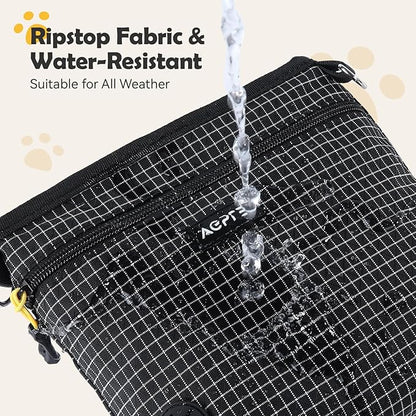 AGPTEK Dog Treat Pouch, Magnetic Dog Walking Pouch with Removable & Split Snack Bag, Water-Resistant Waist Pack with Poop Bag Dispenser & Hands-Free D-Ring for Training, Walking, Hiking, Run, Black